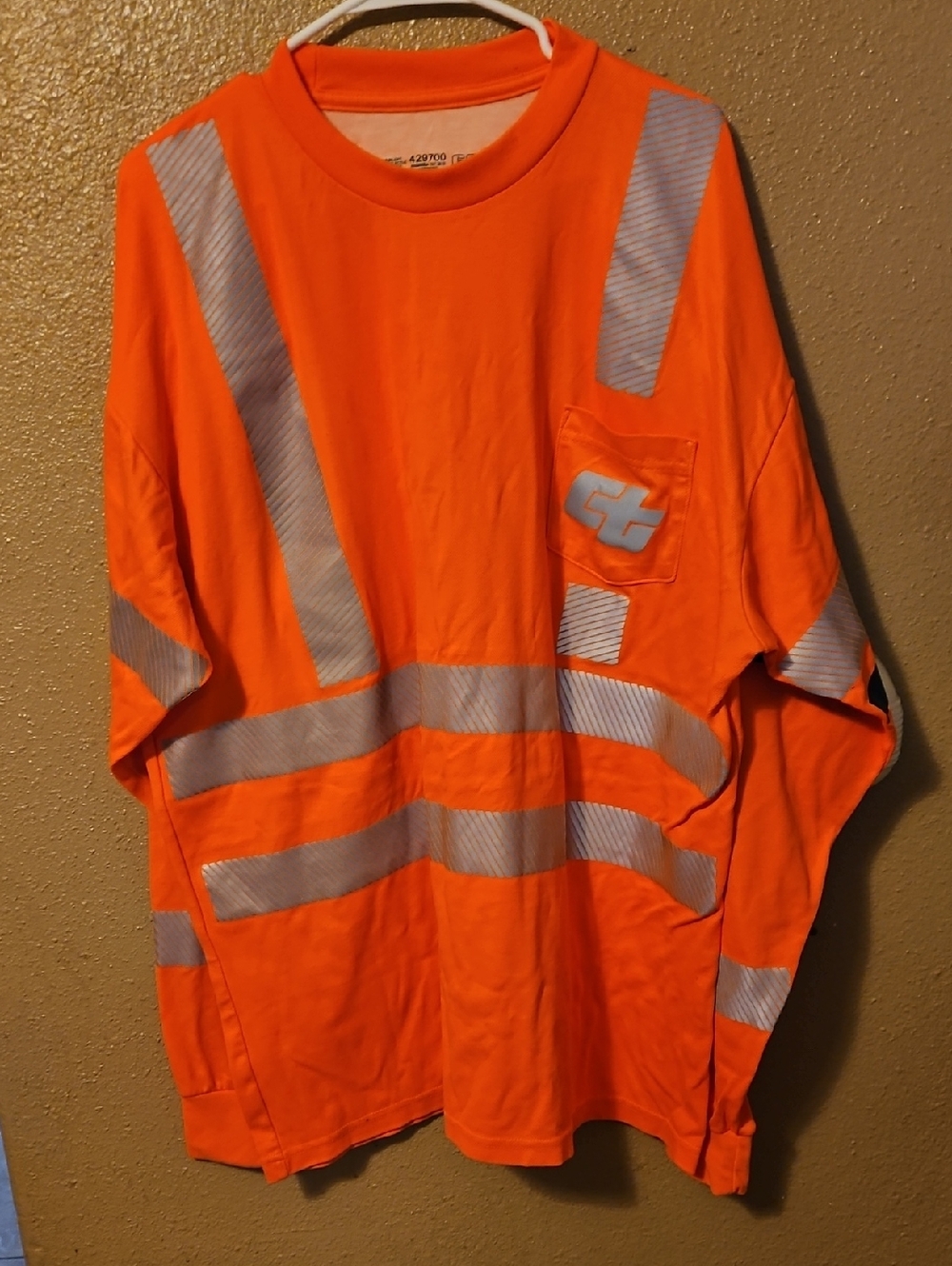 Cal Trans High-Visibility Orange Safety Work Shirt with Reflective Stripes.
